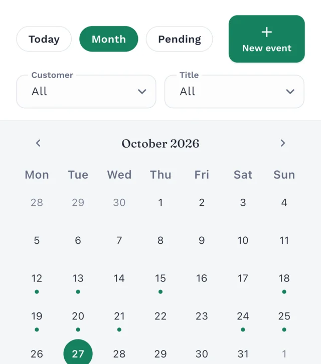 Clilot monthly calendar showing events
